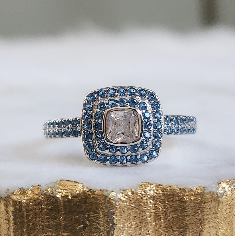 NWT Ryze White Frost CZ London Blue Crystal .925 Sterling Silver Ring -Size 8.75
